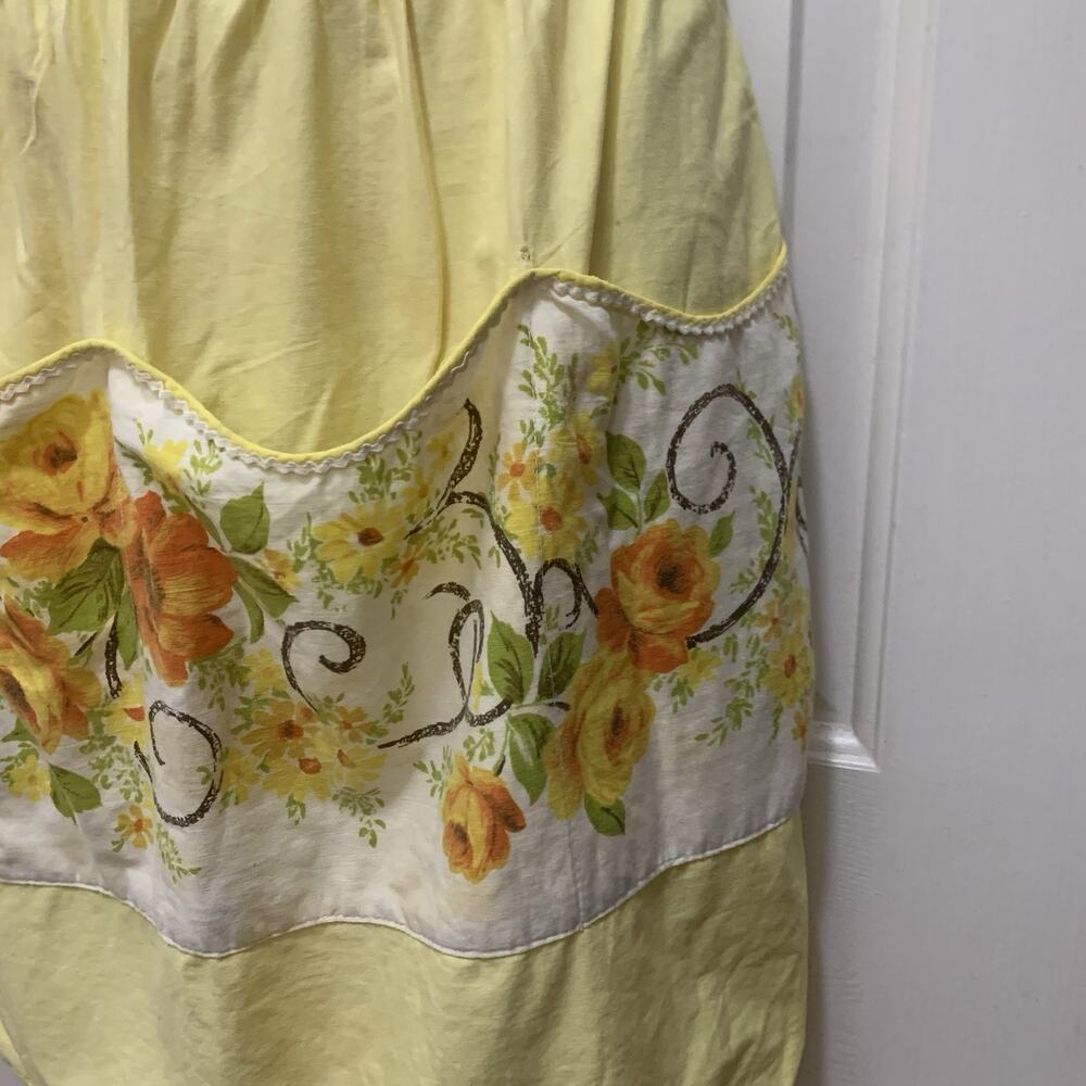 Handmade Apron Waist Tie Yellow Rose Floral Pockets VTG Housewife Cottagecore - Picture 3 of 6